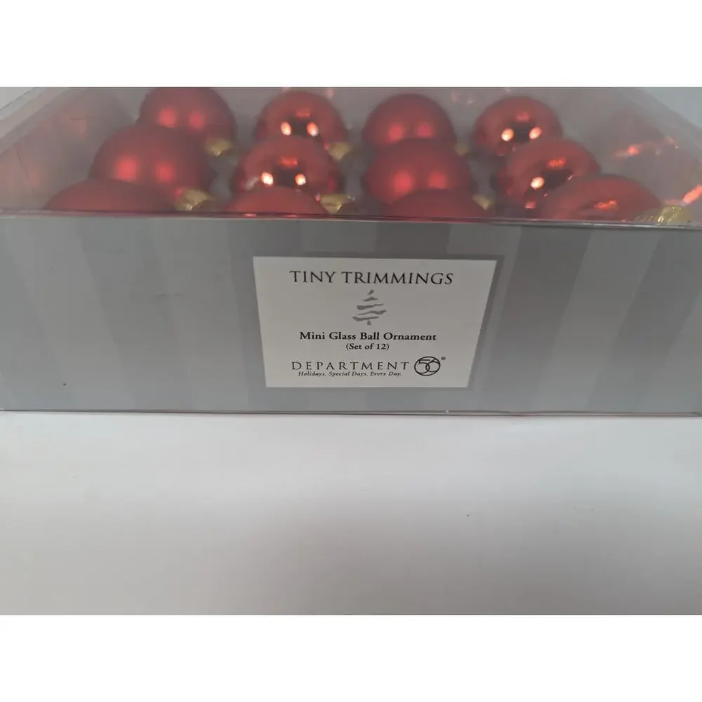 Vintage Dept 56 Glass Mini Ball Christmas Ornaments 12 Pack 1-5/8